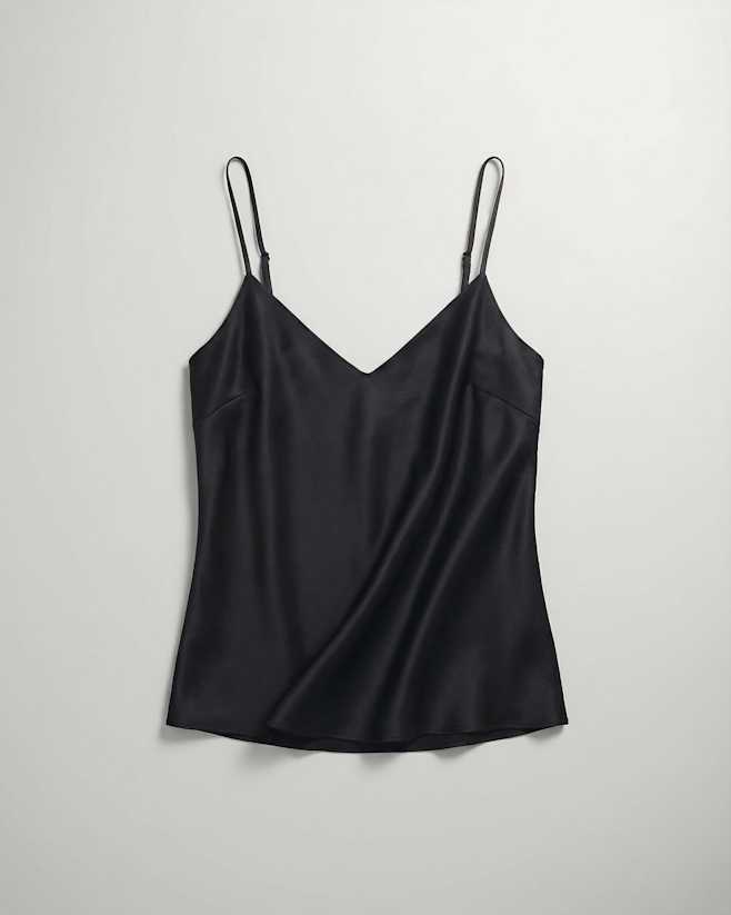 Black Washable Stretch Silk V-Neck Cami