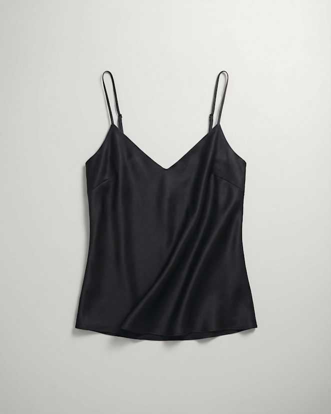 Black Camisole en soie extensible lavable à col en V