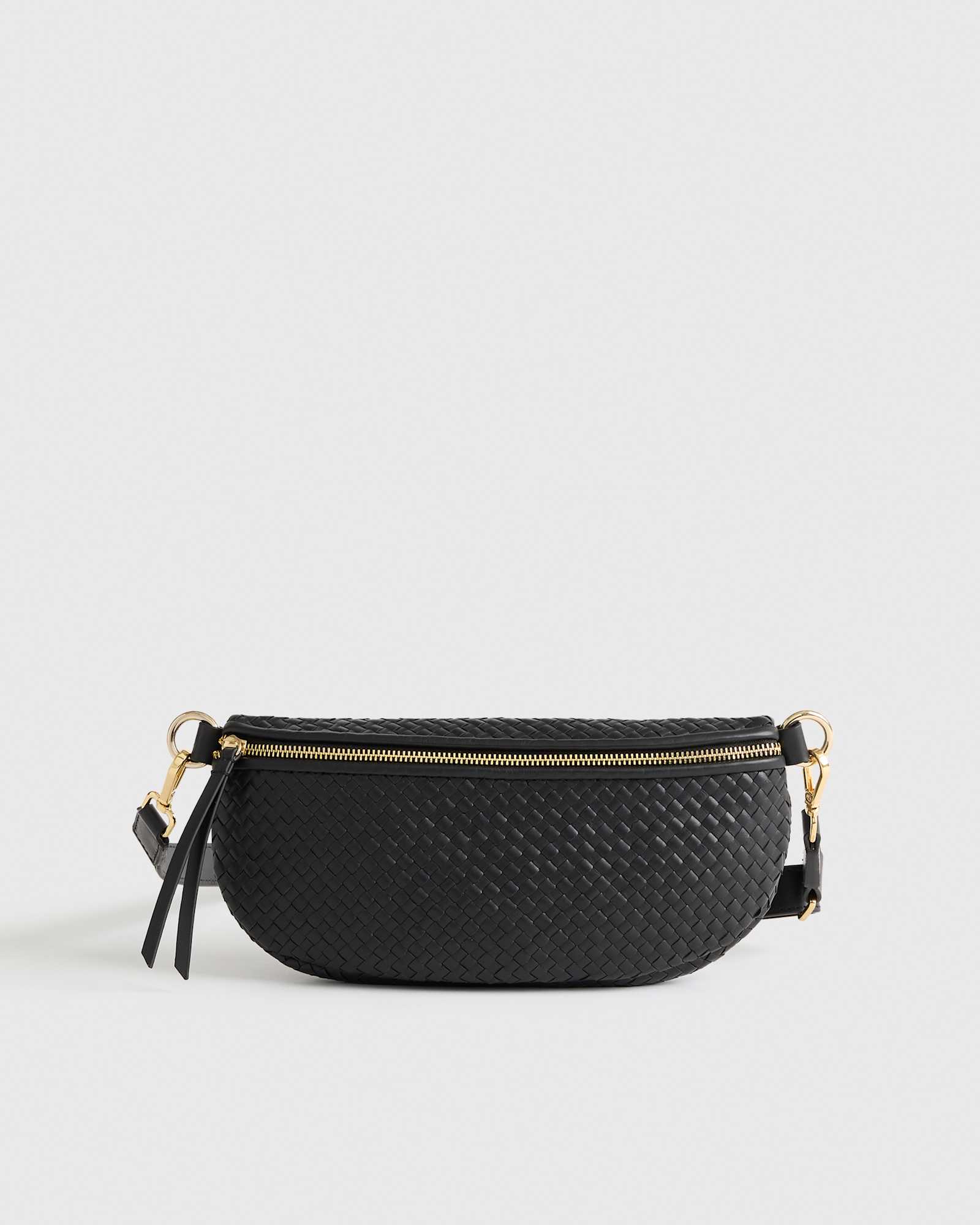 Black Italian Leather Handwoven Sling Bag
