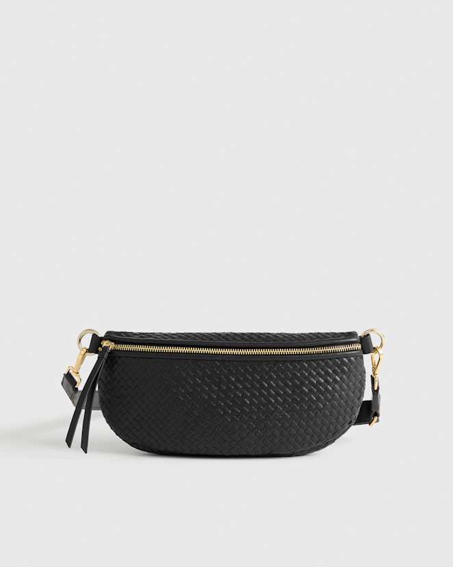 Black Italian Leather Handwoven Sling Bag