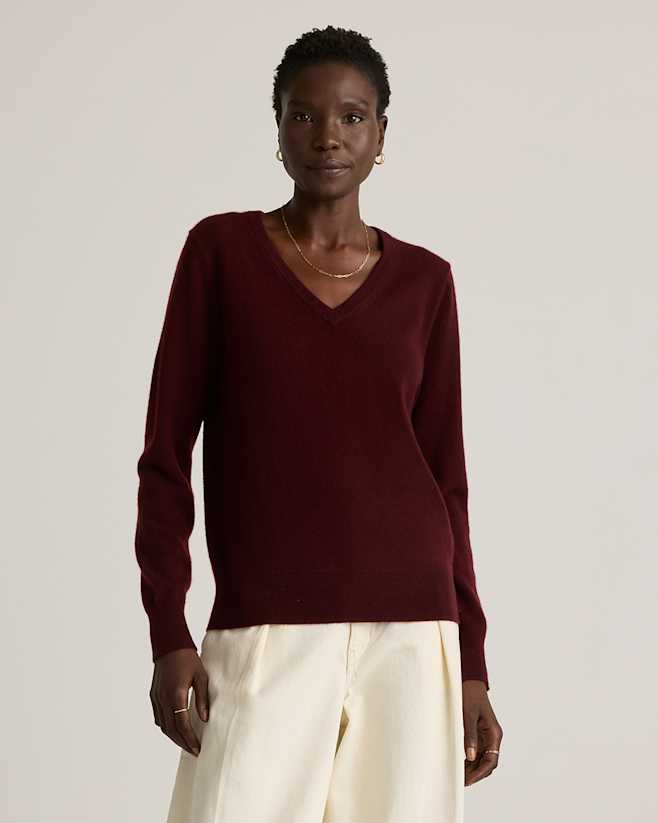 Rich Burgundy Mongolian Cashmere V-Neck Sweater