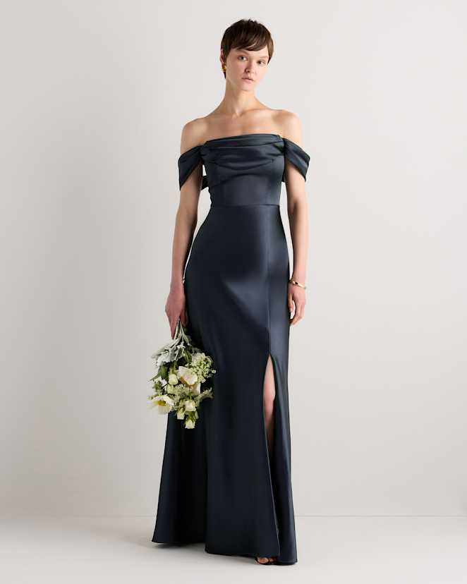 Navy Aurora Stretch Satin Convertible Dress