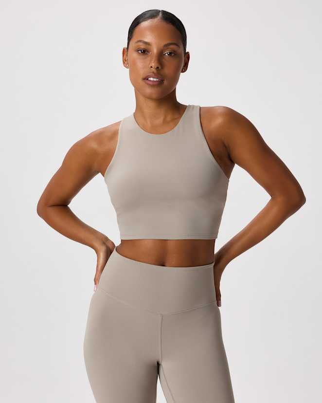 Morel Grey Ultra-Form High-Neck Cropped Tank