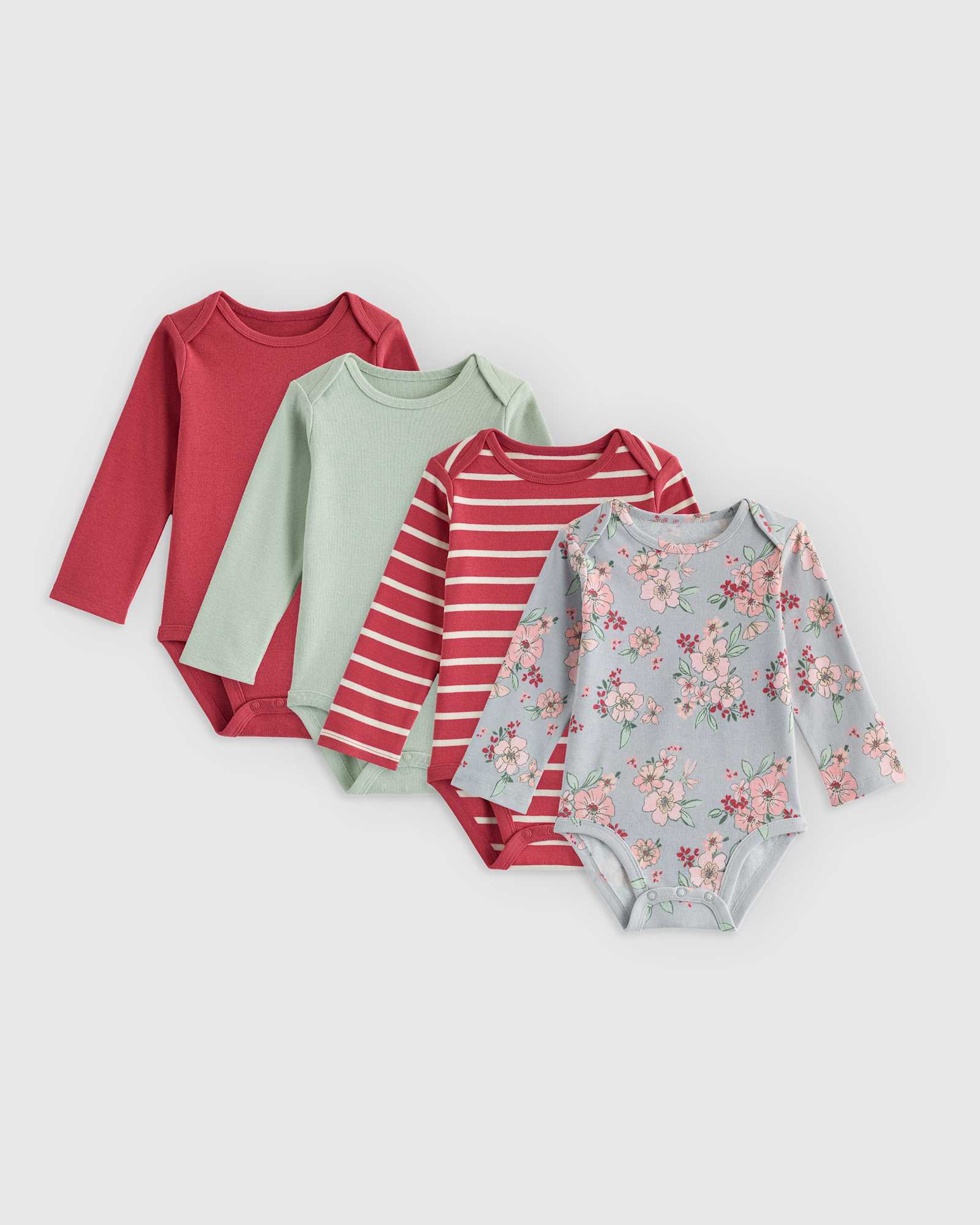 butterfly-floral 100% Organic Cotton Long Sleeve Bodysuit 4-Pack