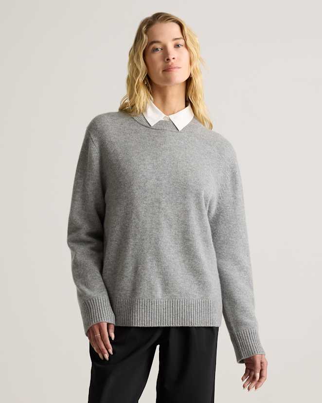 Heather Grey Mongolian Cashmere Oversized Crewneck Sweater