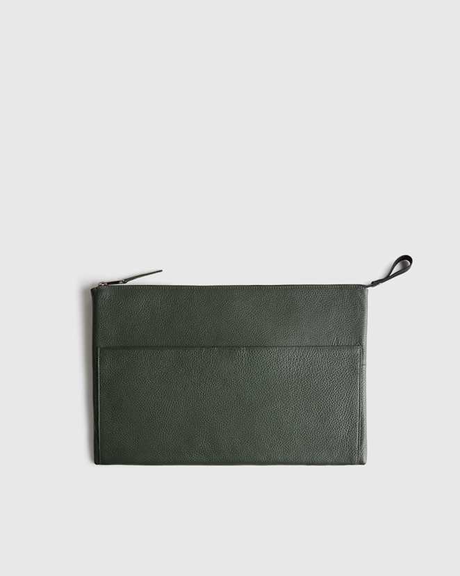 Dark Olive Excursion Italian Leather Tech Folio