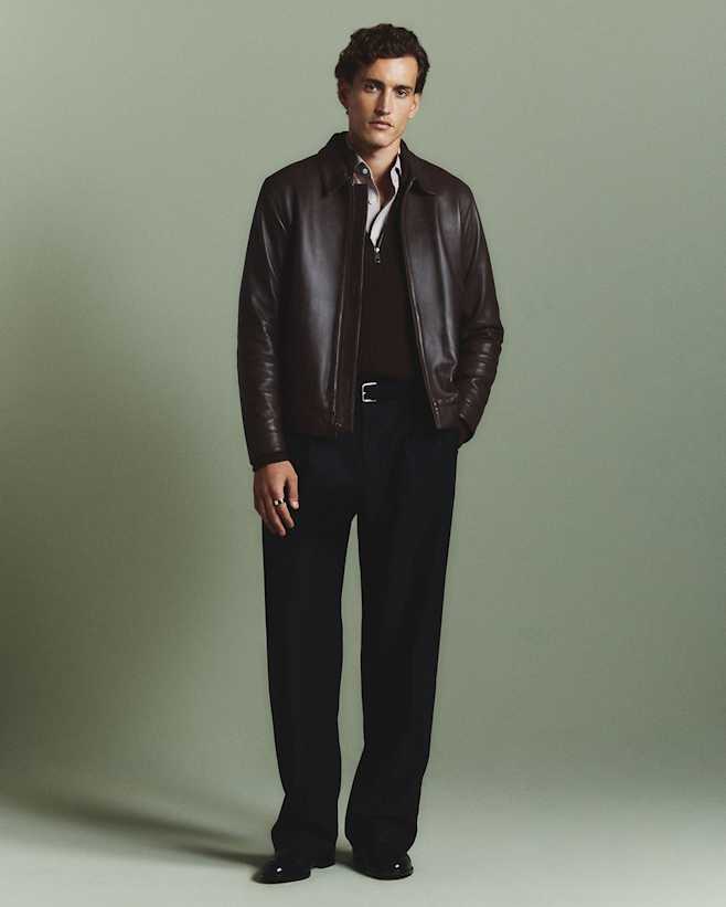 Dark Cognac Brown 100% Leather Harrington Jacket