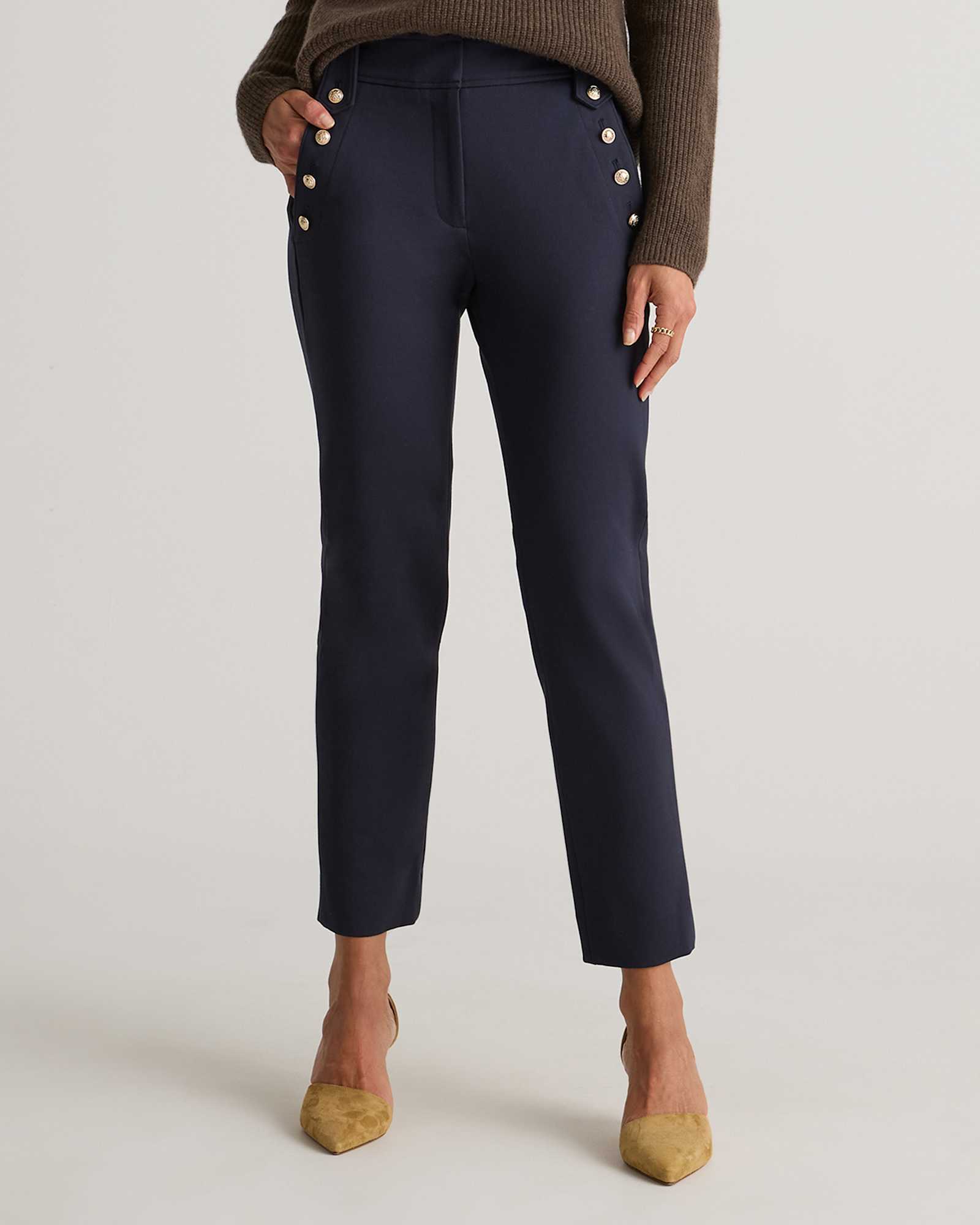 Navy Ultra-Stretch Ponte Straight Leg Mariner Pants