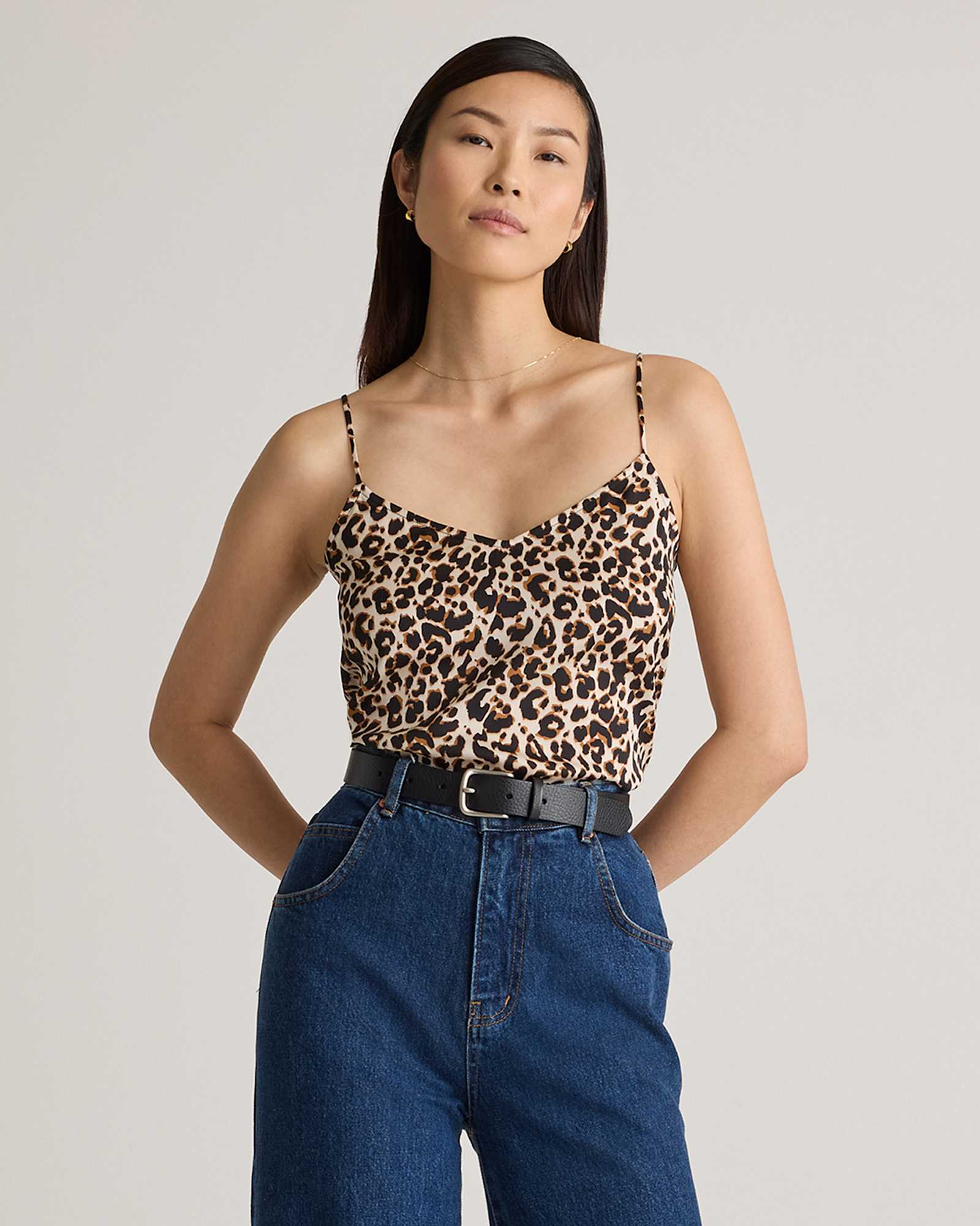 Leopard Washable Stretch Silk V-Neck Cami