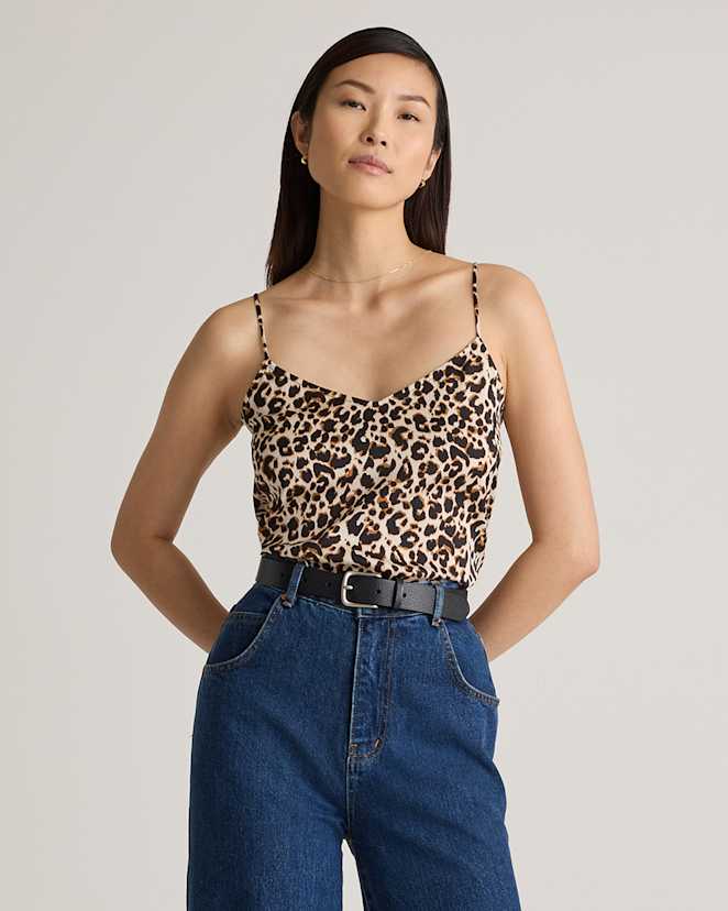 Leopard Washable Stretch Silk V-Neck Cami