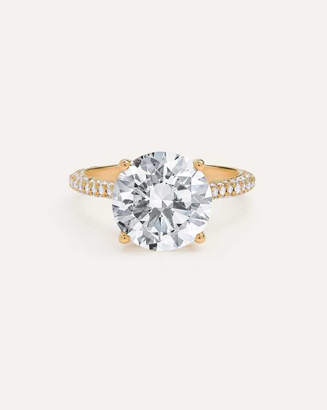Yellow Gold Lab Grown Diamond Round Pave Cathedral Engagement Ring - 5ctw