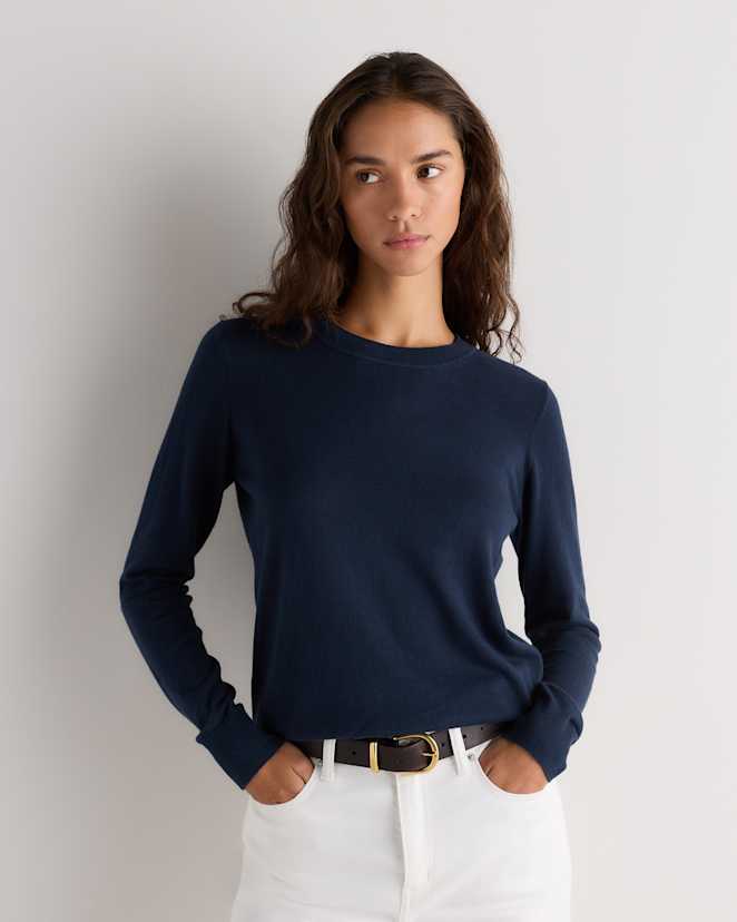 Atlas Navy Lightweight Cotton Cashmere Crew Sweater