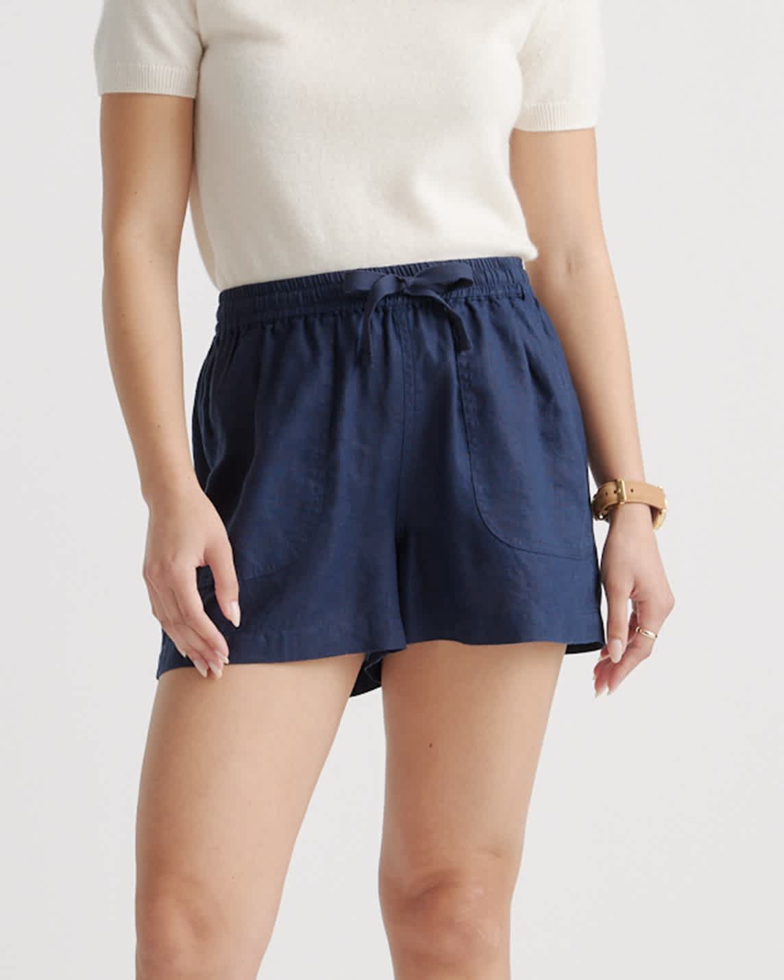 deep-navy 100% European Linen Shorts