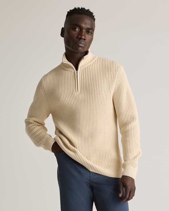 Alabaster 100% Organic Cotton Fisherman Quarter-Zip Sweater