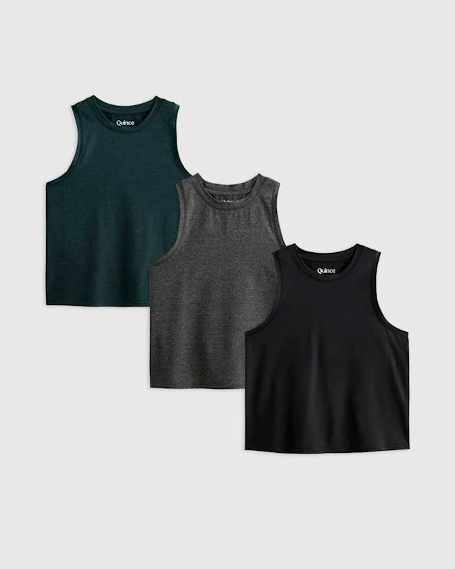 Heather Green Flowknit Breeze High-Neck Tank 3 Pack Bundle