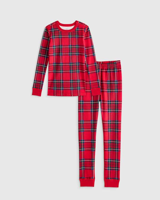 Red Holiday Plaid 100% Organic Cotton Long Sleeve and Pant Pajama Set