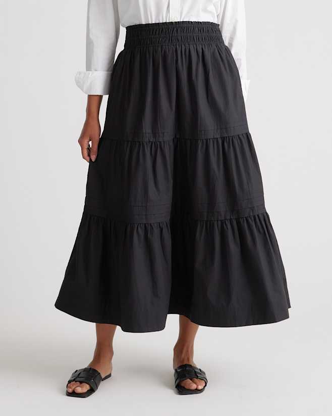 Black 100% Organic Cotton Poplin Tiered Maxi Skirt