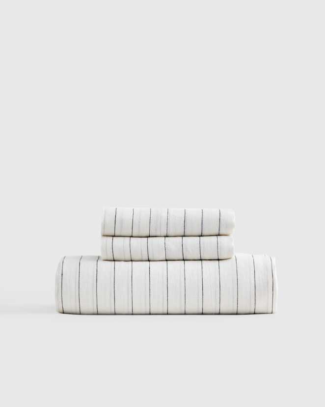 Pencil Stripe European Linen Stripe Fitted Sheet Set