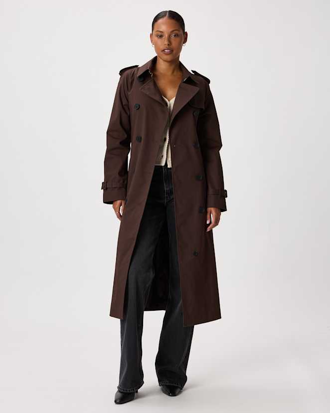 Coffee Bean Brown Comfort Stretch Long Trench Coat
