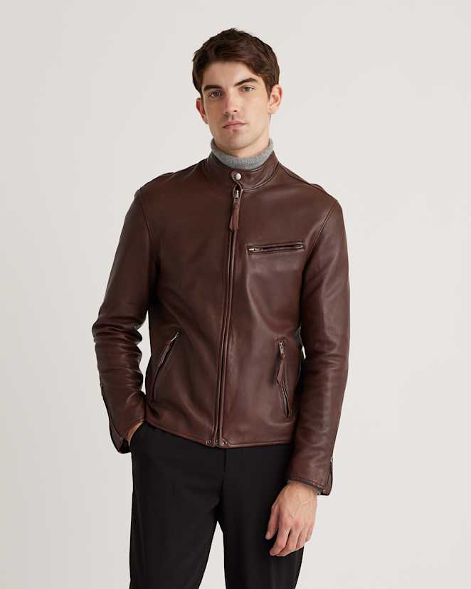 Brown 100% Leather Café Racer Jacket