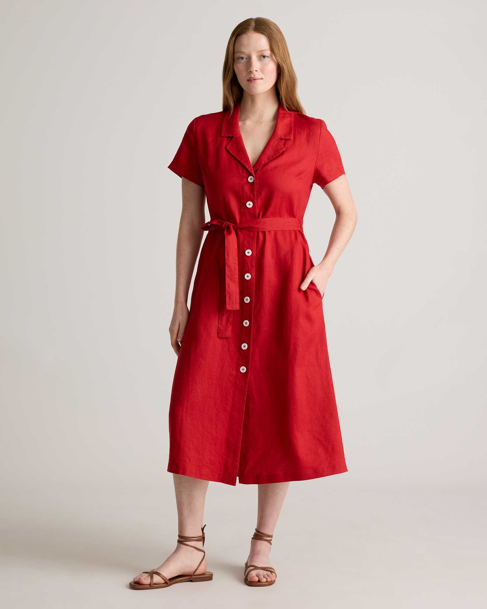 chile 100% European Linen Button Front Dress