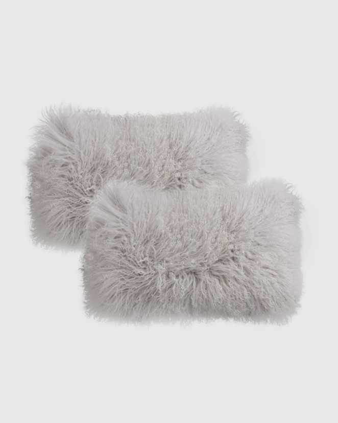 Silver Luxe Mongolian Lamb Pillow Cover (Set of 2)