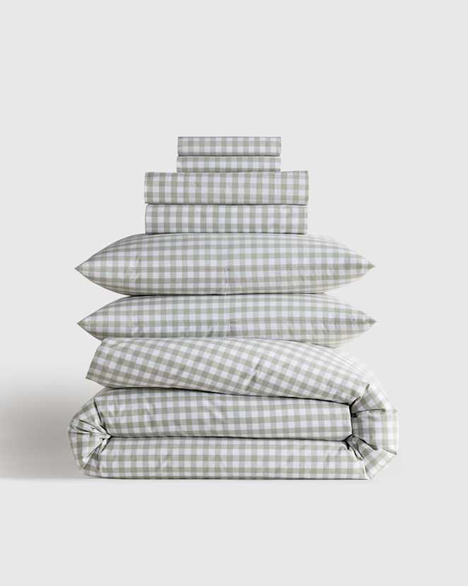 Willowleaf Organic Crisp Percale Gingham Deluxe Bedding Bundle