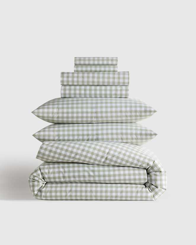 Willowleaf Organic Crisp Percale Gingham Deluxe Bedding Bundle