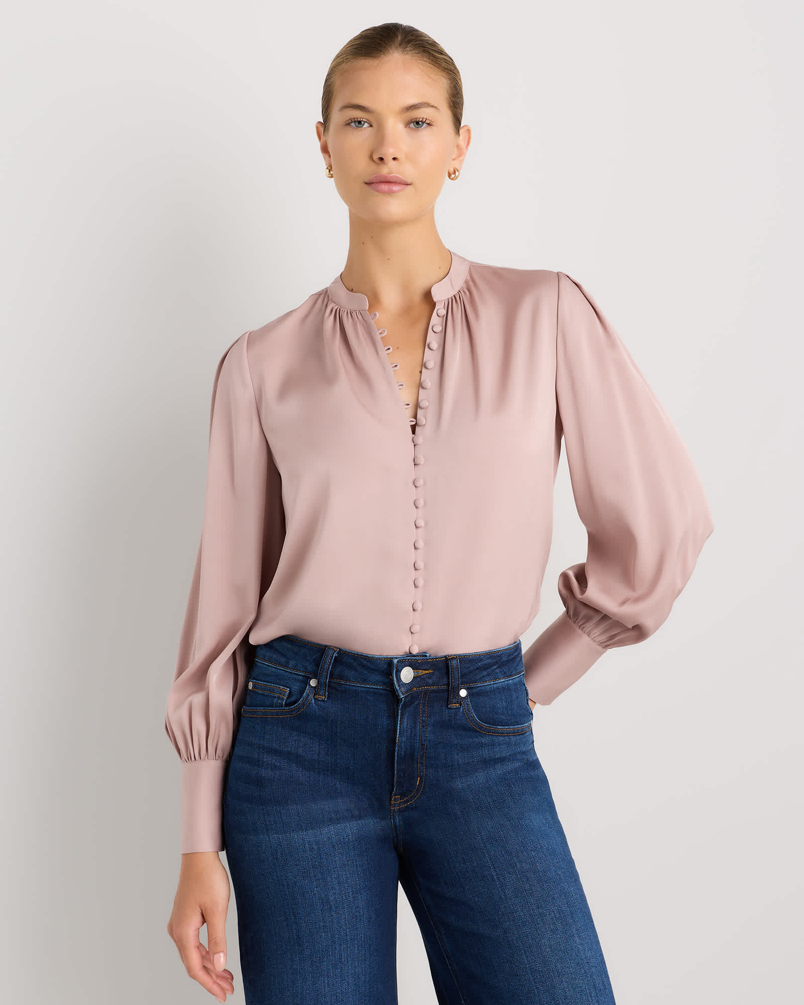 Vintage Pink Washable Stretch Silk Peasant Blouse