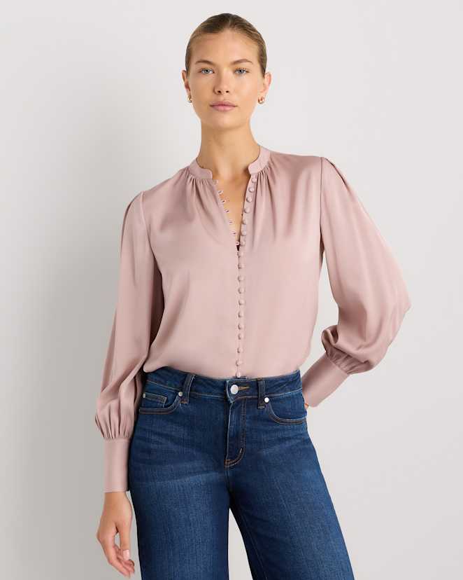 Vintage Pink Washable Stretch Silk Peasant Blouse