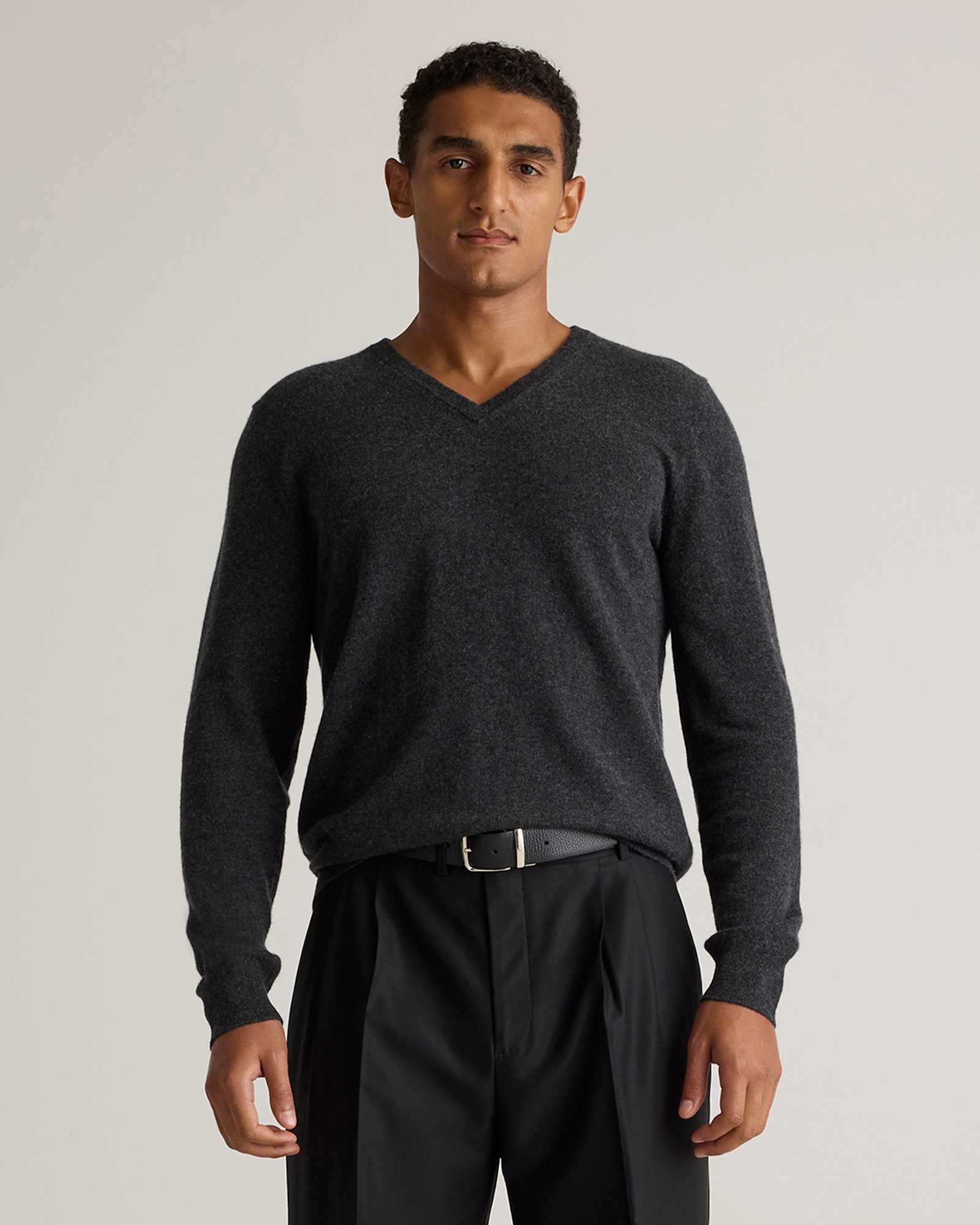 Heather Charcoal Mongolian Cashmere V-Neck Sweater
