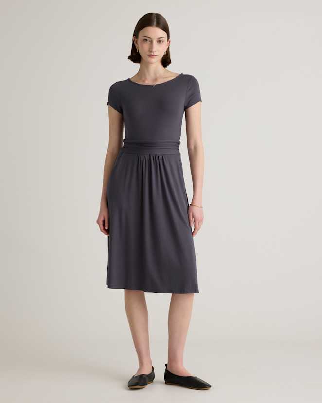 Carbon Grey Tencel Jersey Ruched Waist Dress