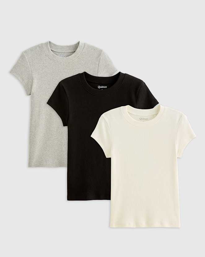 Heather Grey Organic Cotton Micro-Rib Crewneck Tee 3 Pack Bundle
