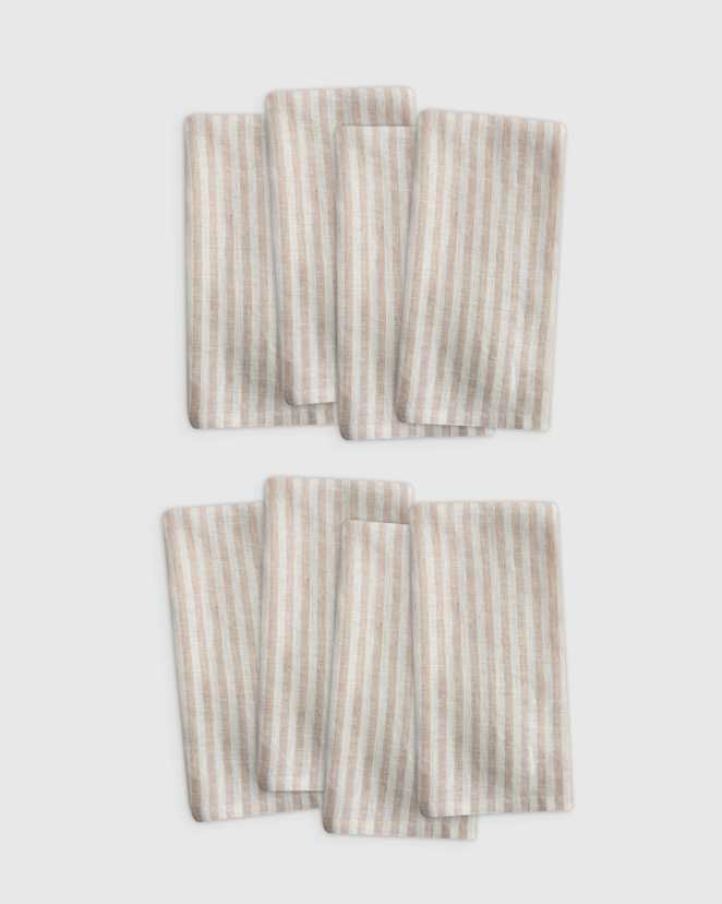 Natural/White Stripe European Linen Stripe Napkins (Set of 8)