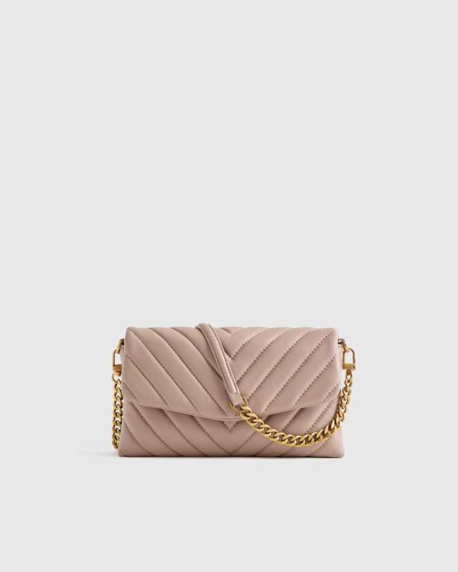 Dark Taupe Italian Leather Quilted Wallet Crossbody