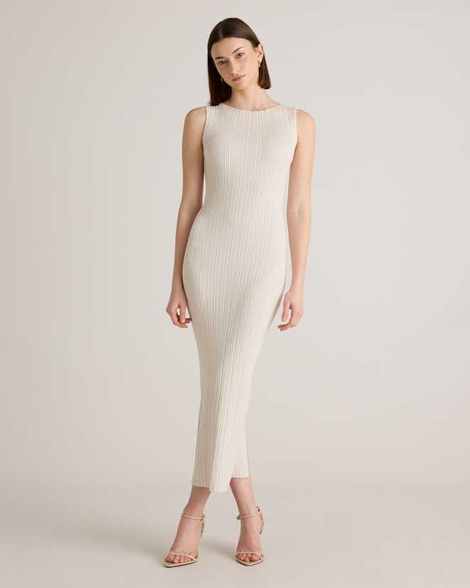 Heather Bone Cotton Cashmere Ribbed Sleeveless Midi Dress