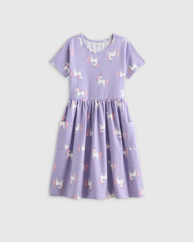 Lilac Unicorn Robe évasée en coton biologique à poches
