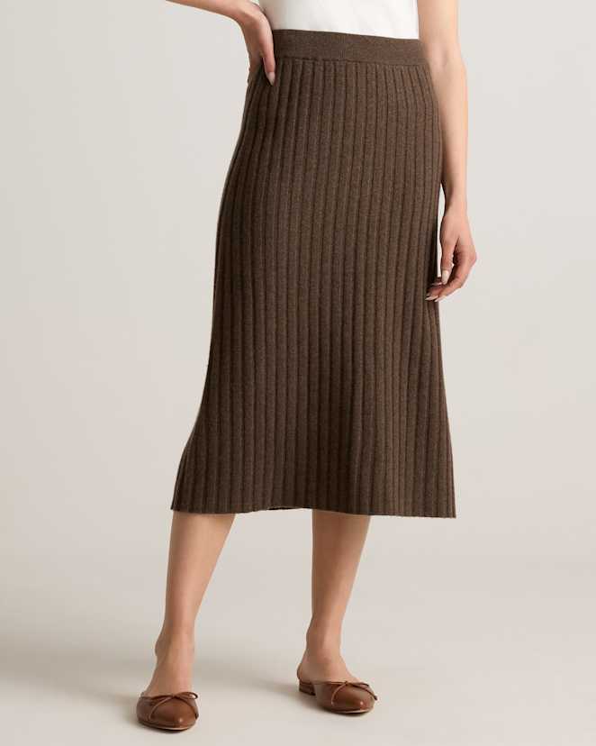 Brown Mongolian Cashmere Midi Skirt