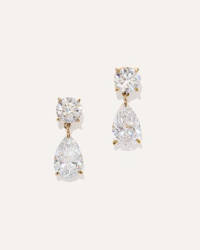 Yellow Gold Boucles d'oreilles pendantes en or 14 carats à diamants de laboratoire rond et en forme de poire