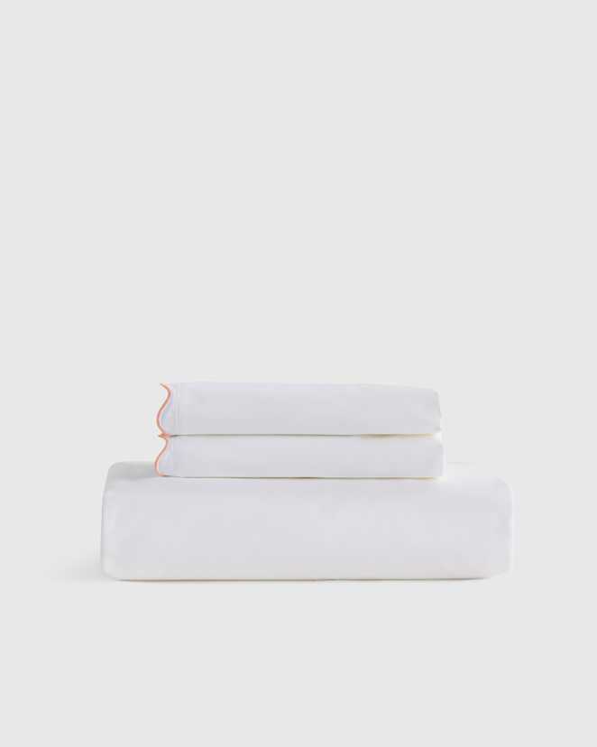 White/Rose Organic Crisp Percale Scallop Fitted Sheet Set