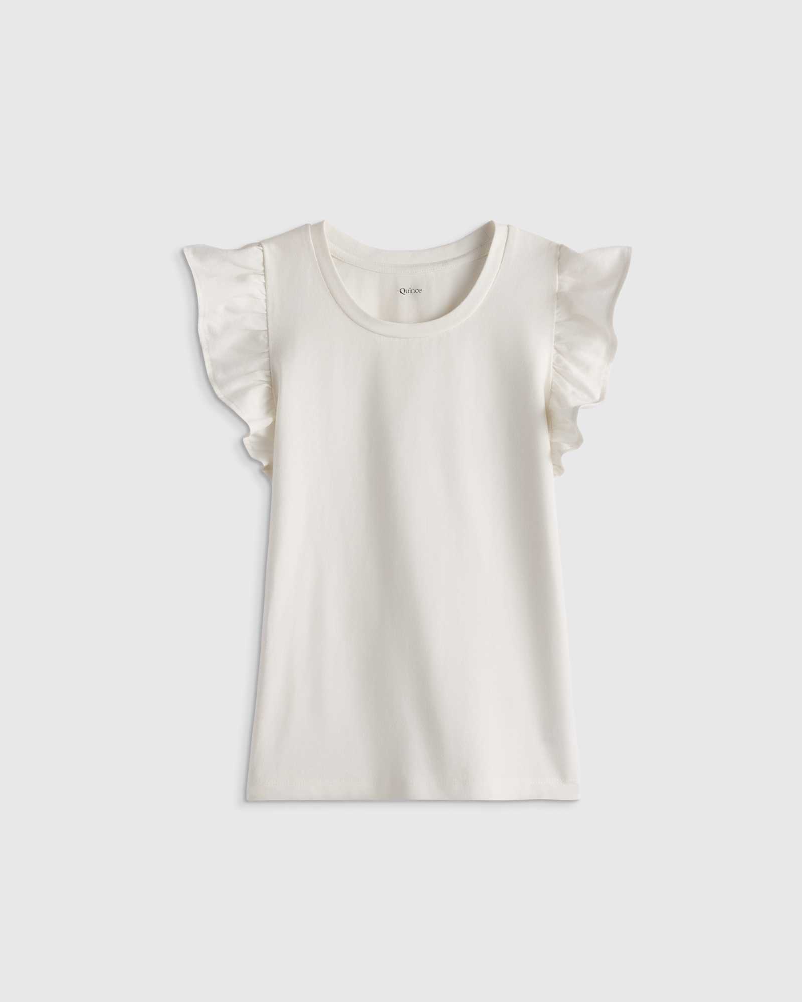white Ruffle Sleeve Organic Cotton Top