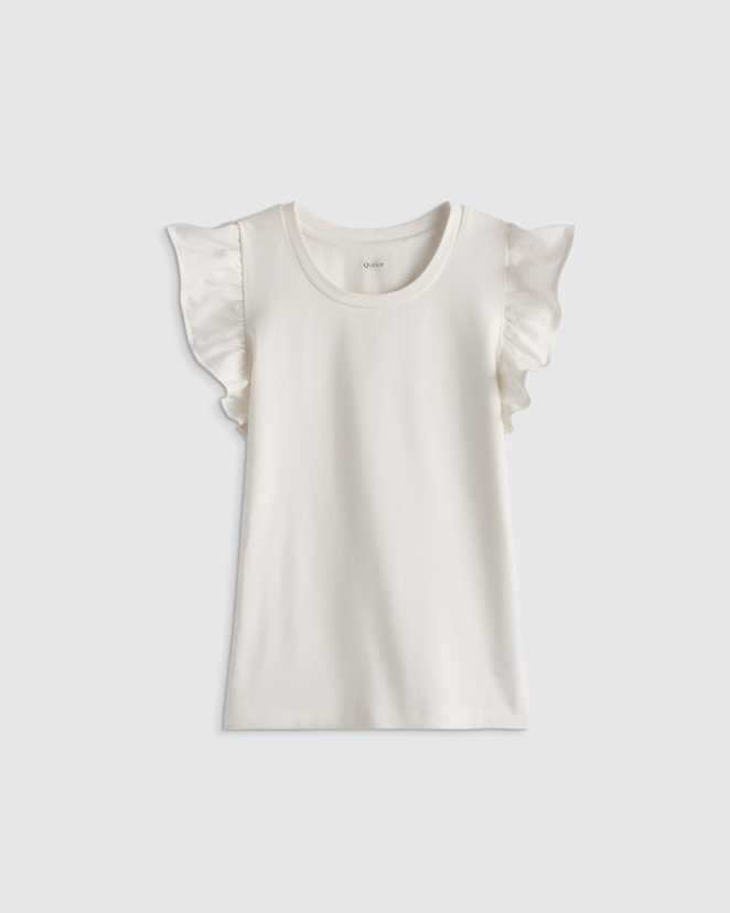 White Haut en coton biologique à manches à volants