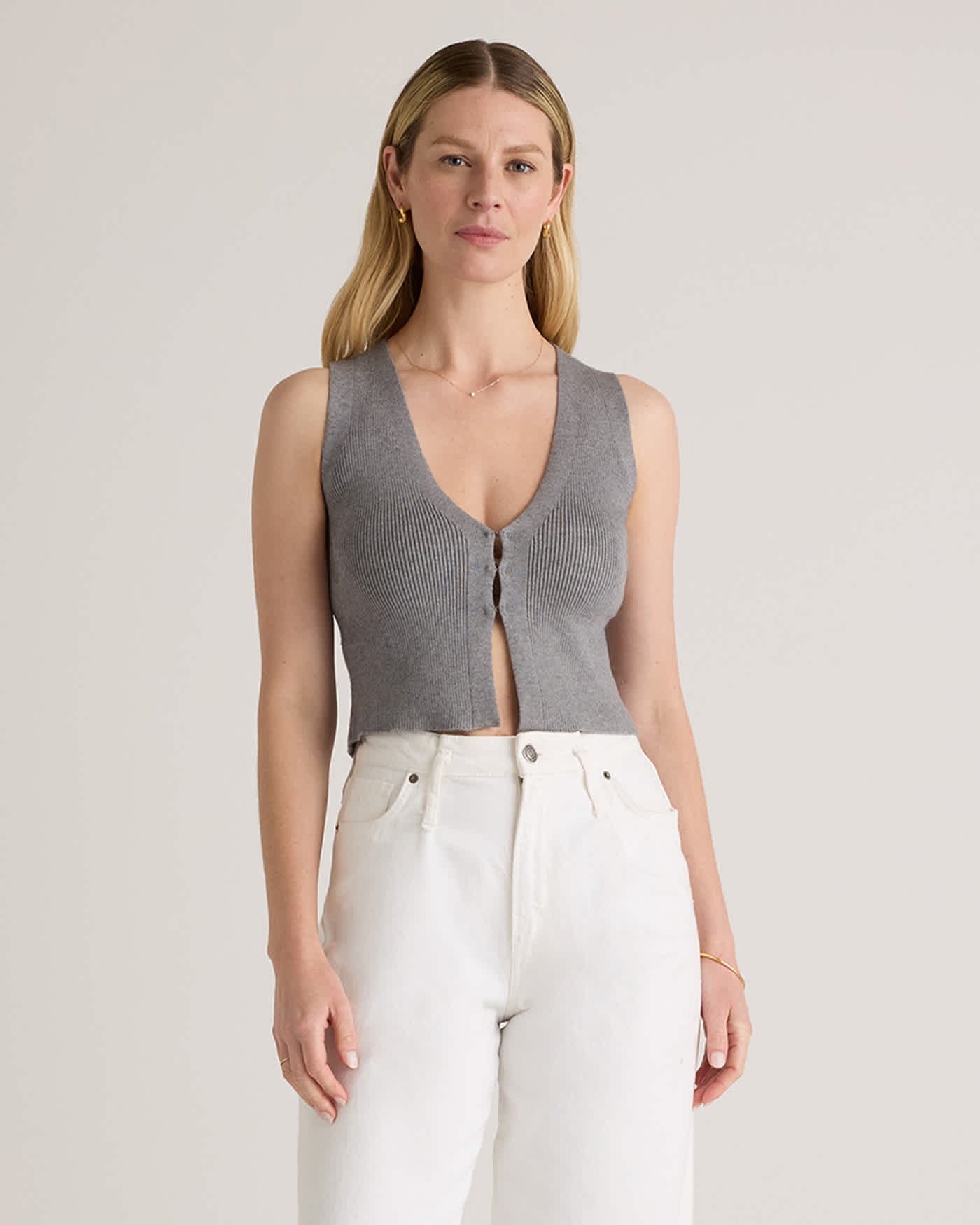 Heather Grey Eco-Knit Split Front Sweater Vest