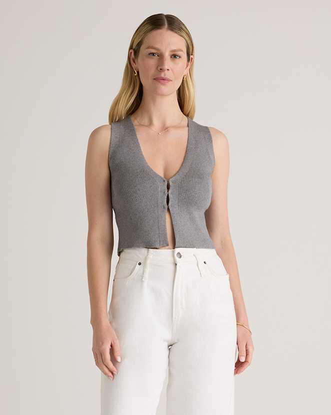 Heather Grey Eco-Knit Split Front Sweater Vest