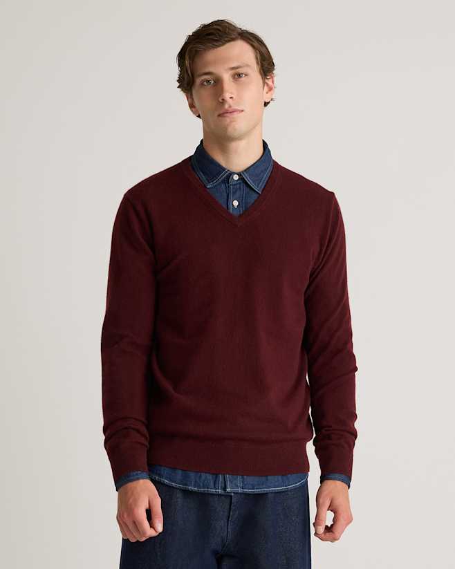 Rich Burgundy Mongolian Cashmere V-Neck Sweater