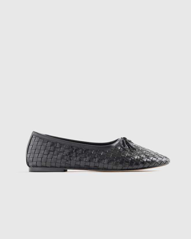 Black Italian Leather Handwoven Ballet Flat