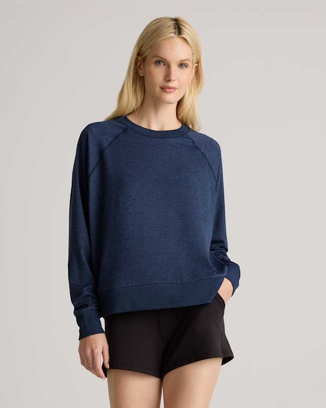 Heather Navy Flowknit Pullover Crew