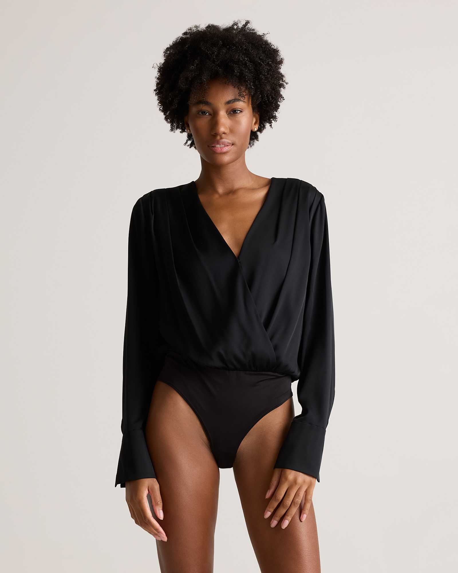 Black Justaucorps cache-cœur en soie extensible lavable