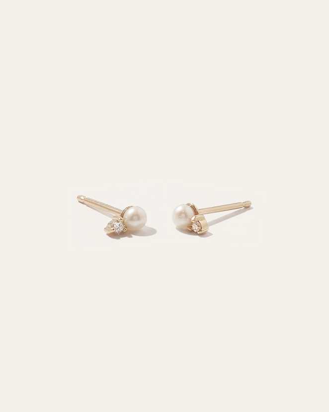 Yellow Gold 14K Gold Pearl and Diamond Petite Odette Studs