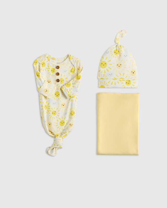 Sunshine Bamboo Gown, Hat & Swaddle Layette Set